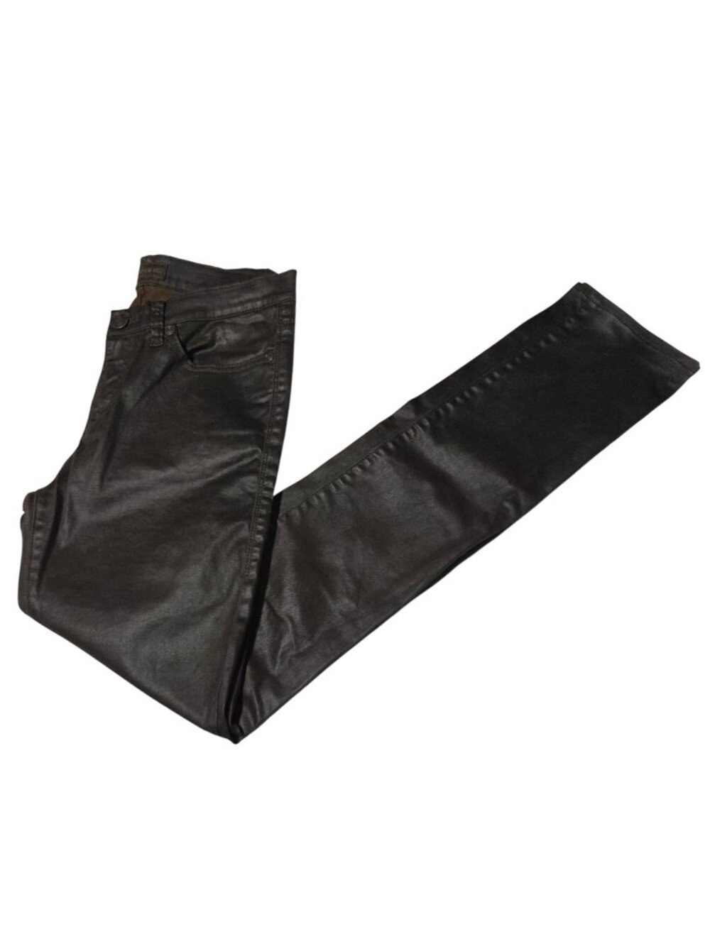 Rock & Republic Berlin Brown Coated Skinny Jeans Size 10 Faux Leather Pants